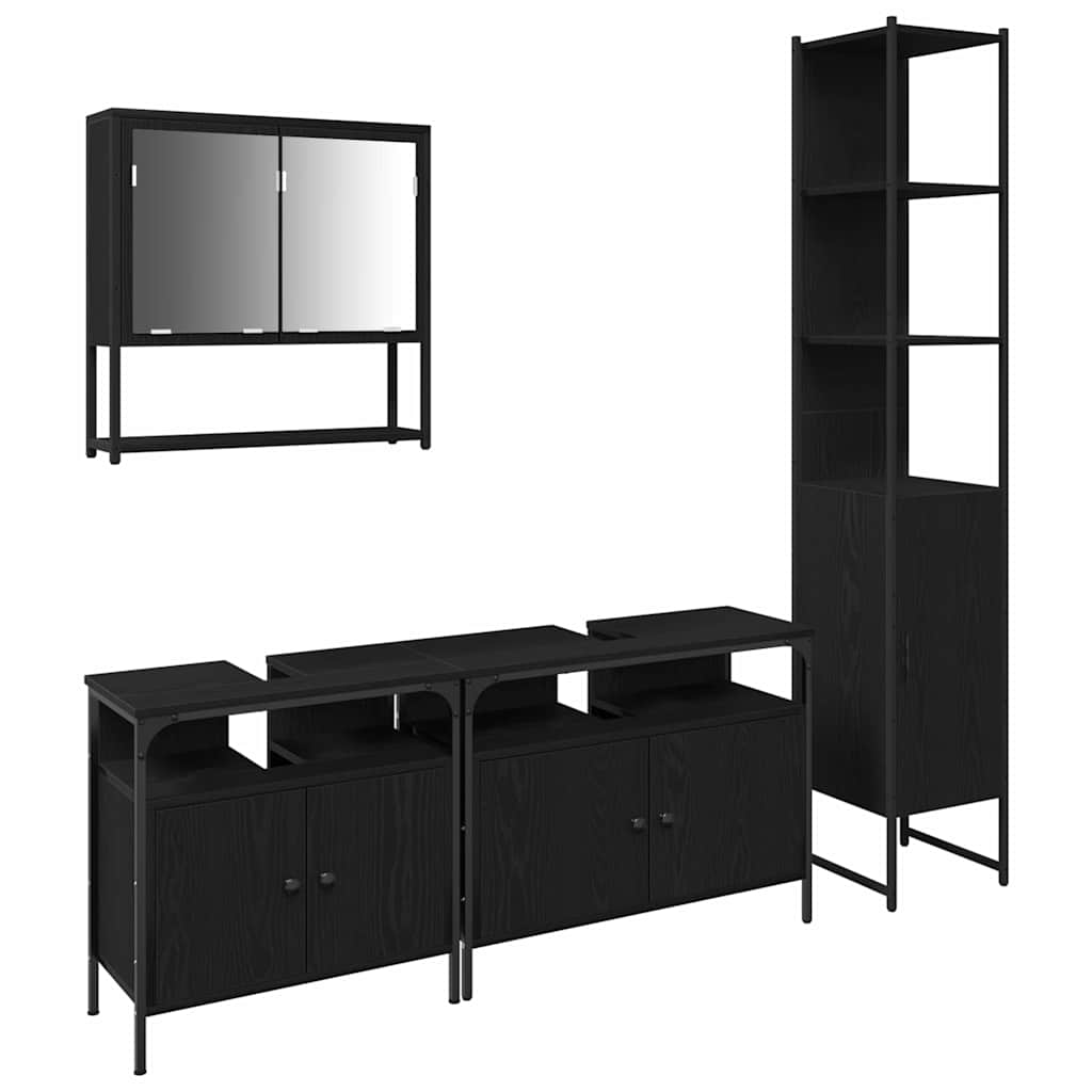 vidaXL Badezimmermöbel Set 4 pcs Schwarz Eichen-Optik Holzwerkstoff