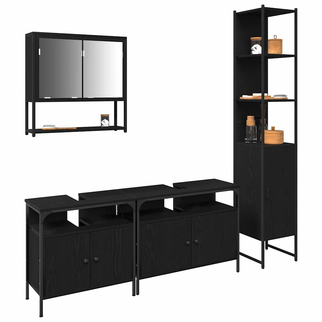 vidaXL Badezimmermöbel Set 4 pcs Schwarz Eichen-Optik Holzwerkstoff
