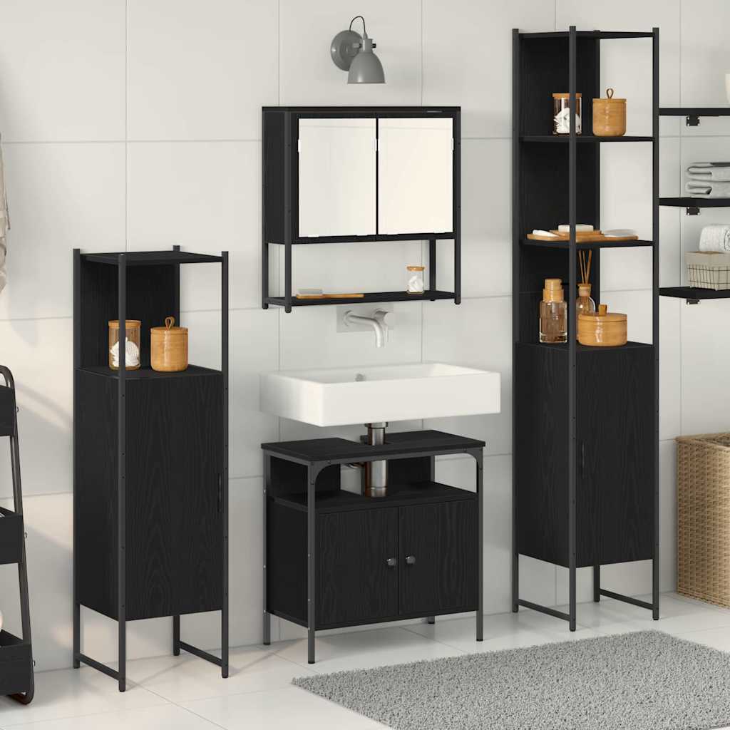 vidaXL Ensemble de meubles de salle de bain 4 pcs Noir aspect chêne Aggloméré