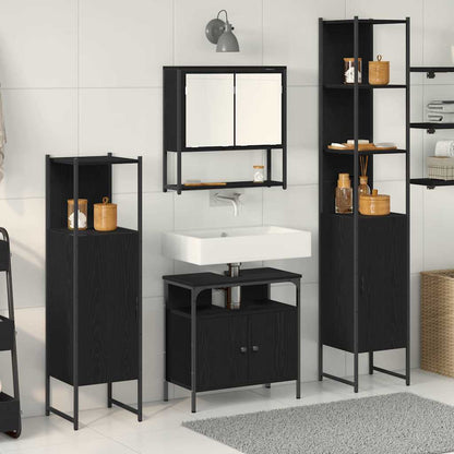 vidaXL Ensemble de meubles de salle de bain 4 pcs Noir aspect chêne Aggloméré