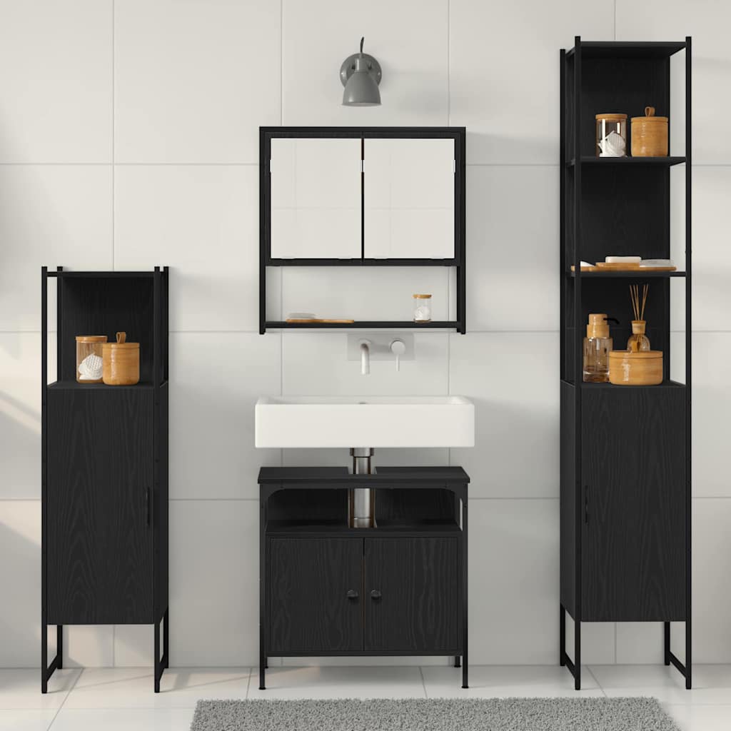 vidaXL Ensemble de meubles de salle de bain 4 pcs Noir aspect chêne Aggloméré