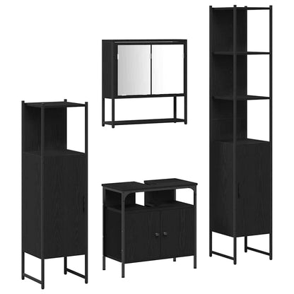 vidaXL Ensemble de meubles de salle de bain 4 pcs Noir aspect chêne Aggloméré