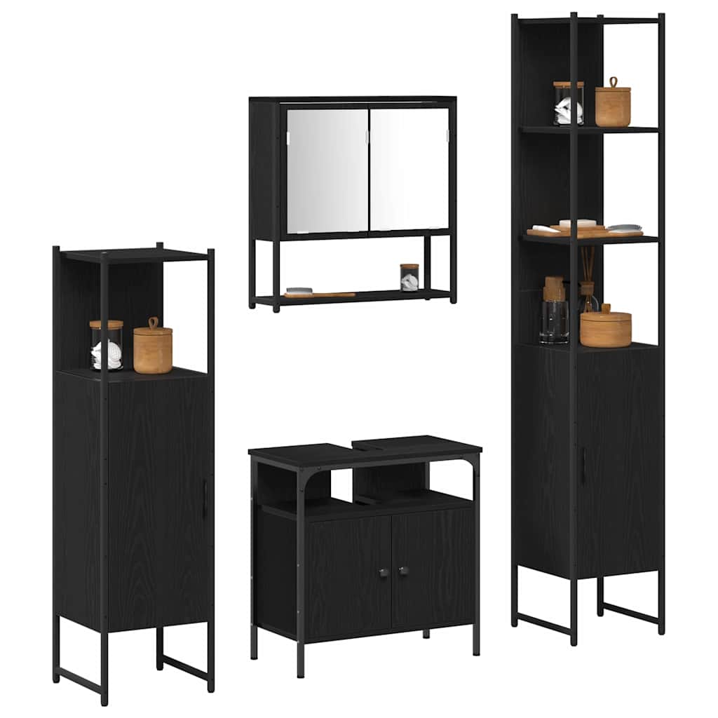 vidaXL Ensemble de meubles de salle de bain 4 pcs Noir aspect chêne Aggloméré