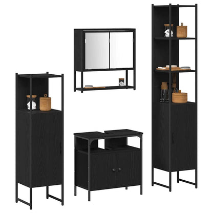 vidaXL Ensemble de meubles de salle de bain 4 pcs Noir aspect chêne Aggloméré