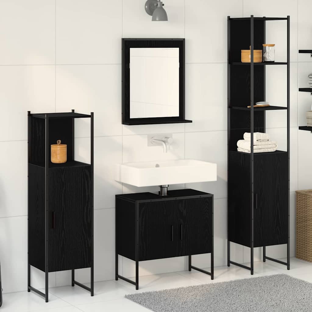 Badezimmermöbel-Set mit Regal 4 pcs Schwarz Holzwerkstoff