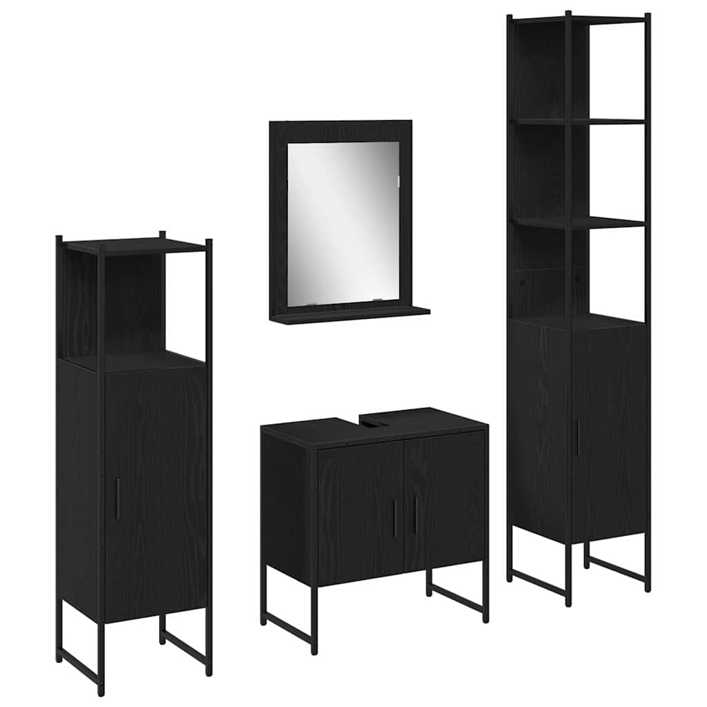 Badezimmermöbel-Set mit Regal 4 pcs Schwarz Holzwerkstoff