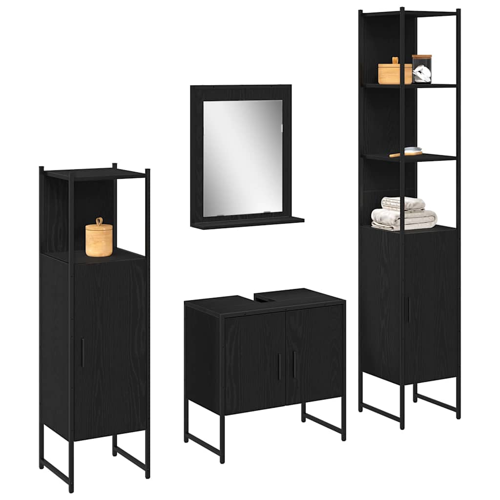 Badezimmermöbel-Set mit Regal 4 pcs Schwarz Holzwerkstoff