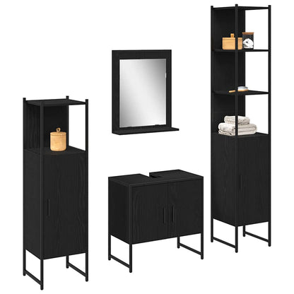 Badezimmermöbel-Set mit Regal 4 pcs Schwarz Holzwerkstoff
