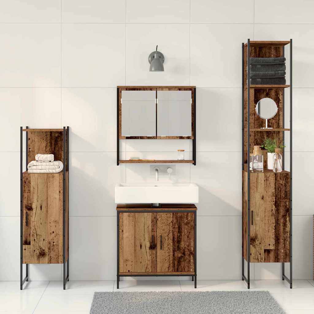 vidaXL Badezimmermöbel Set mit Speicher 4 pcs Braun 33 x 33 x 185.5 cm