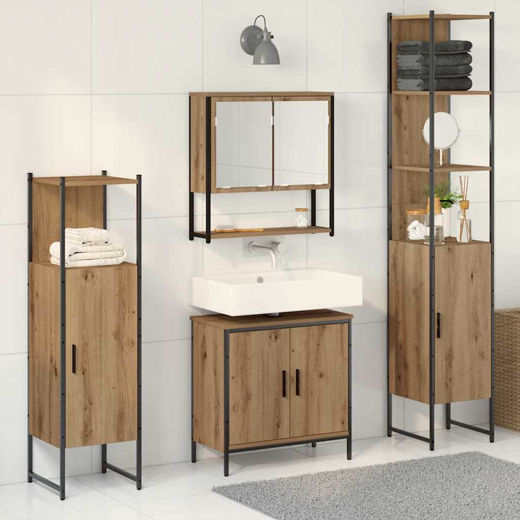 vidaXL Badezimmermöbel-Set mit Regal mit Tür 4 pcs Braun Holzwerkstoff