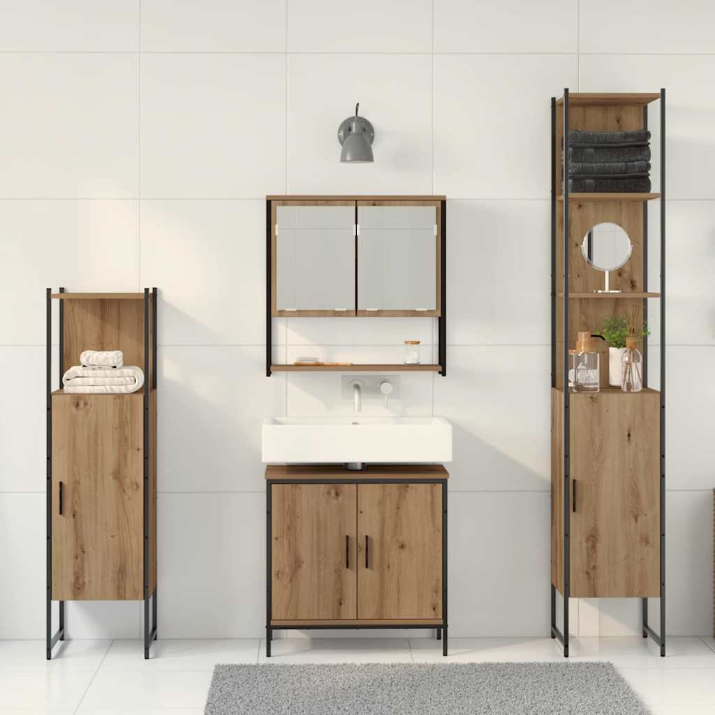 vidaXL Badezimmermöbel-Set mit Regal mit Tür 4 pcs Braun Holzwerkstoff