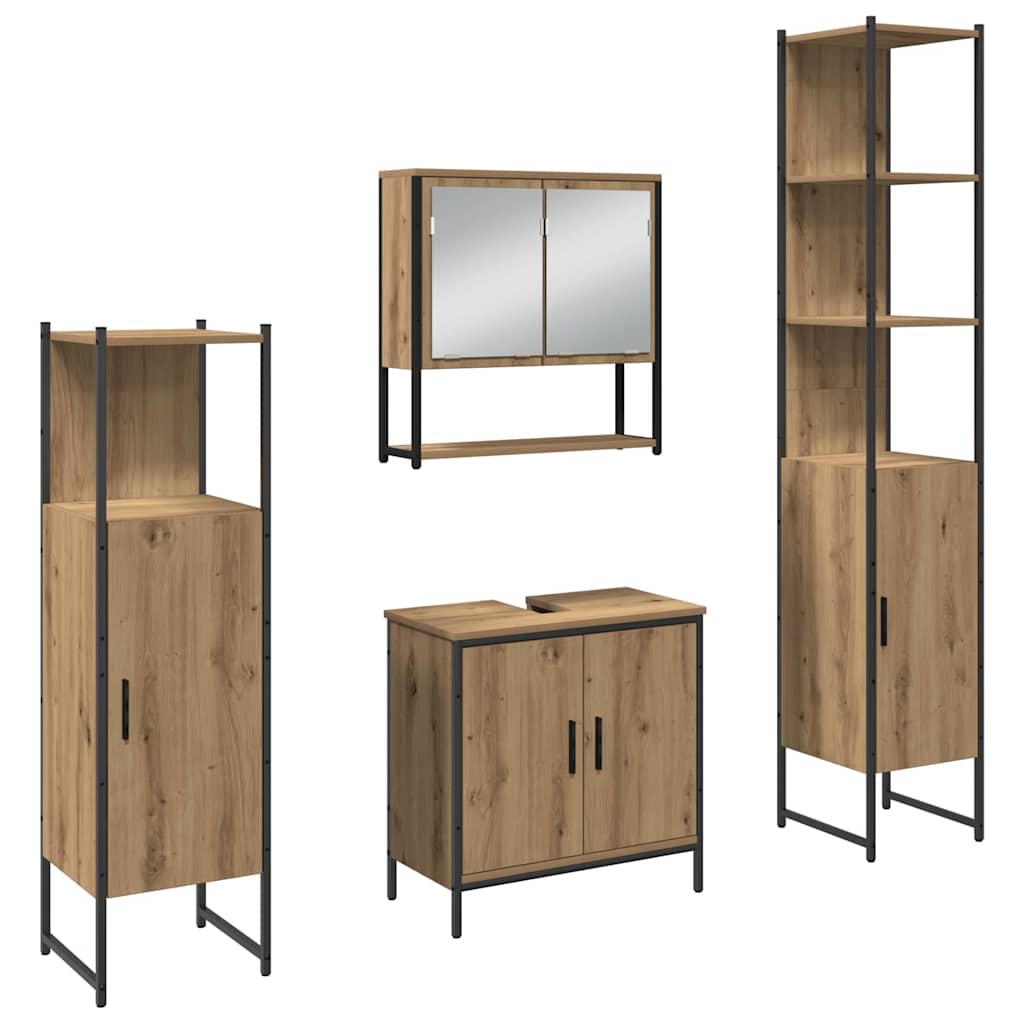 vidaXL Badezimmermöbel-Set mit Regal mit Tür 4 pcs Braun Holzwerkstoff