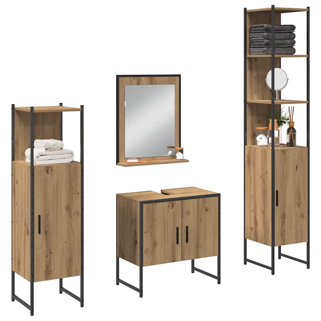 vidaXL Badezimmermöbel-Set mit Regal mit Tür 4 pcs Braun Holzwerkstoff