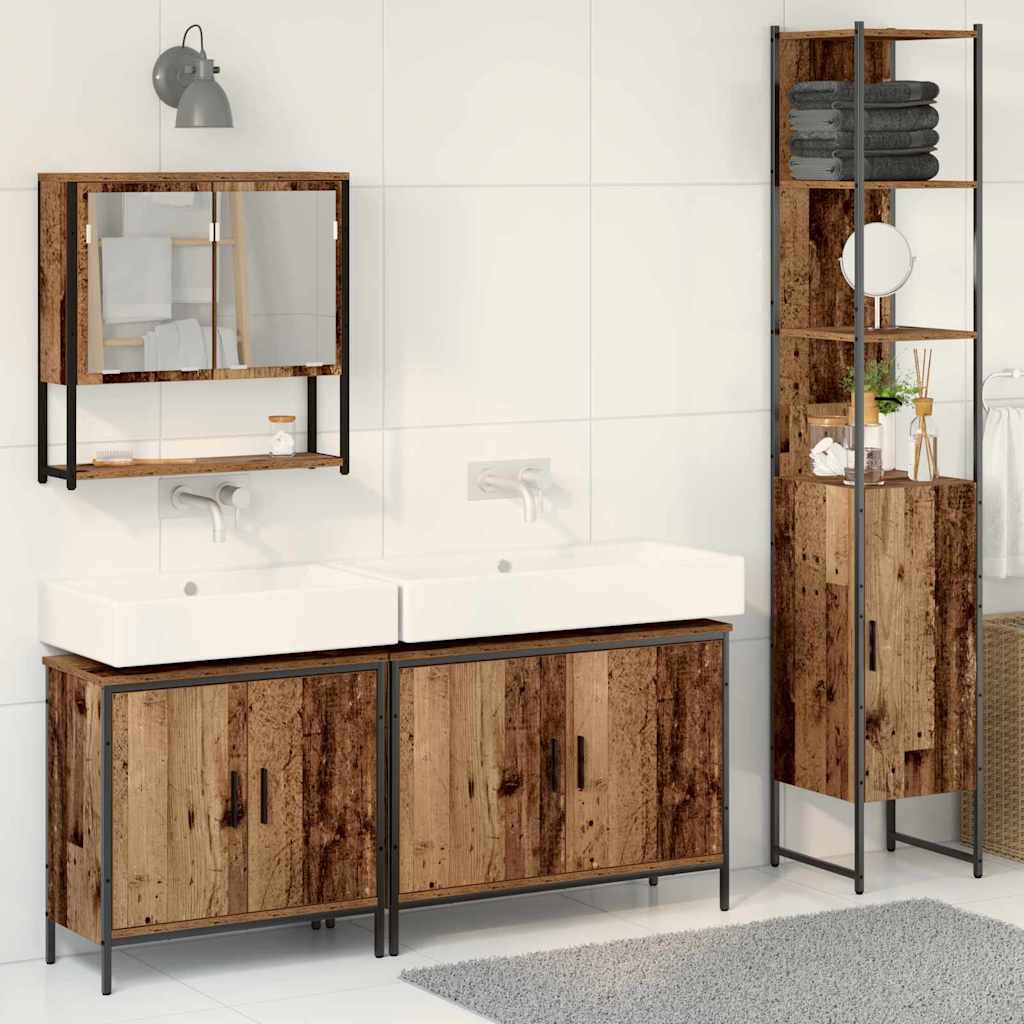 Badezimmermöbel-Set mit Regal mit Tür 4 pcs Braun Holzwerkstoff