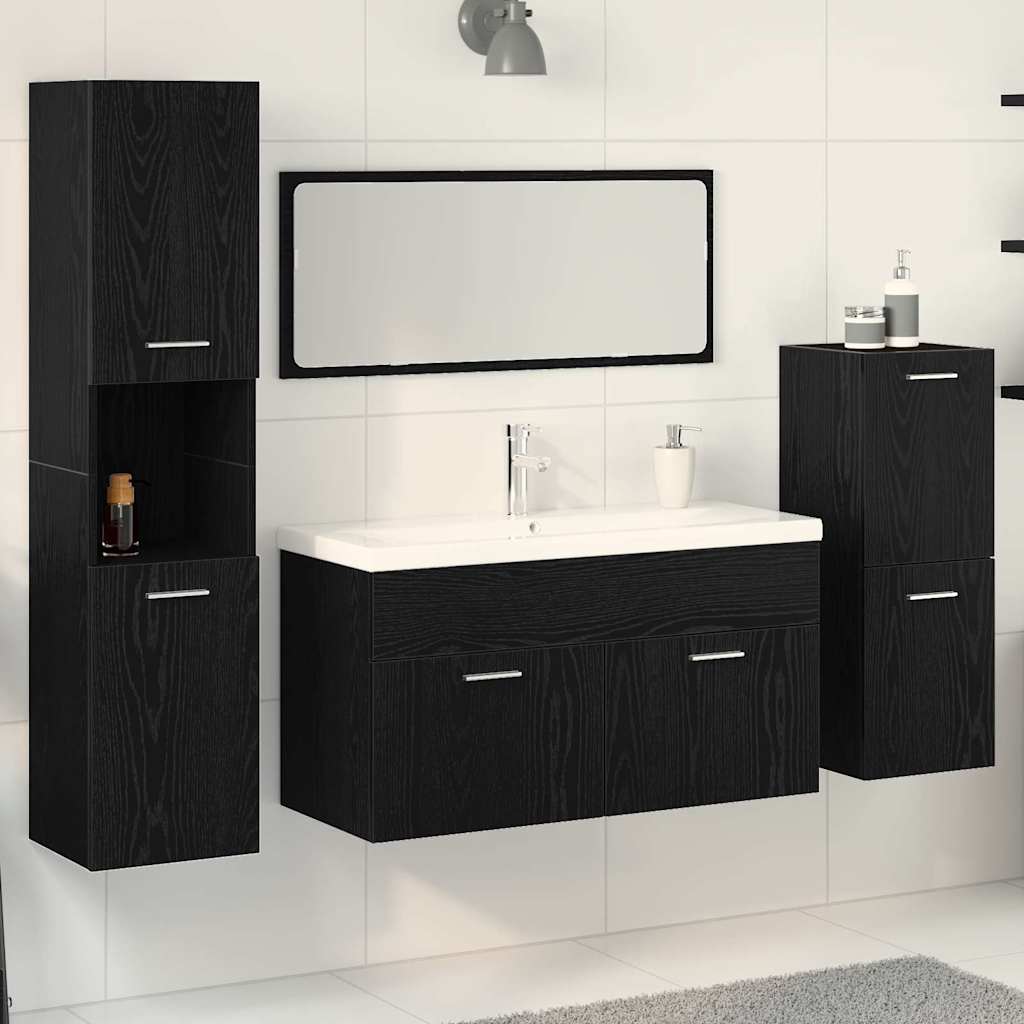 vidaXL Ensemble de meubles de salle de bain 4 pcs Noir aspect chêne Aggloméré