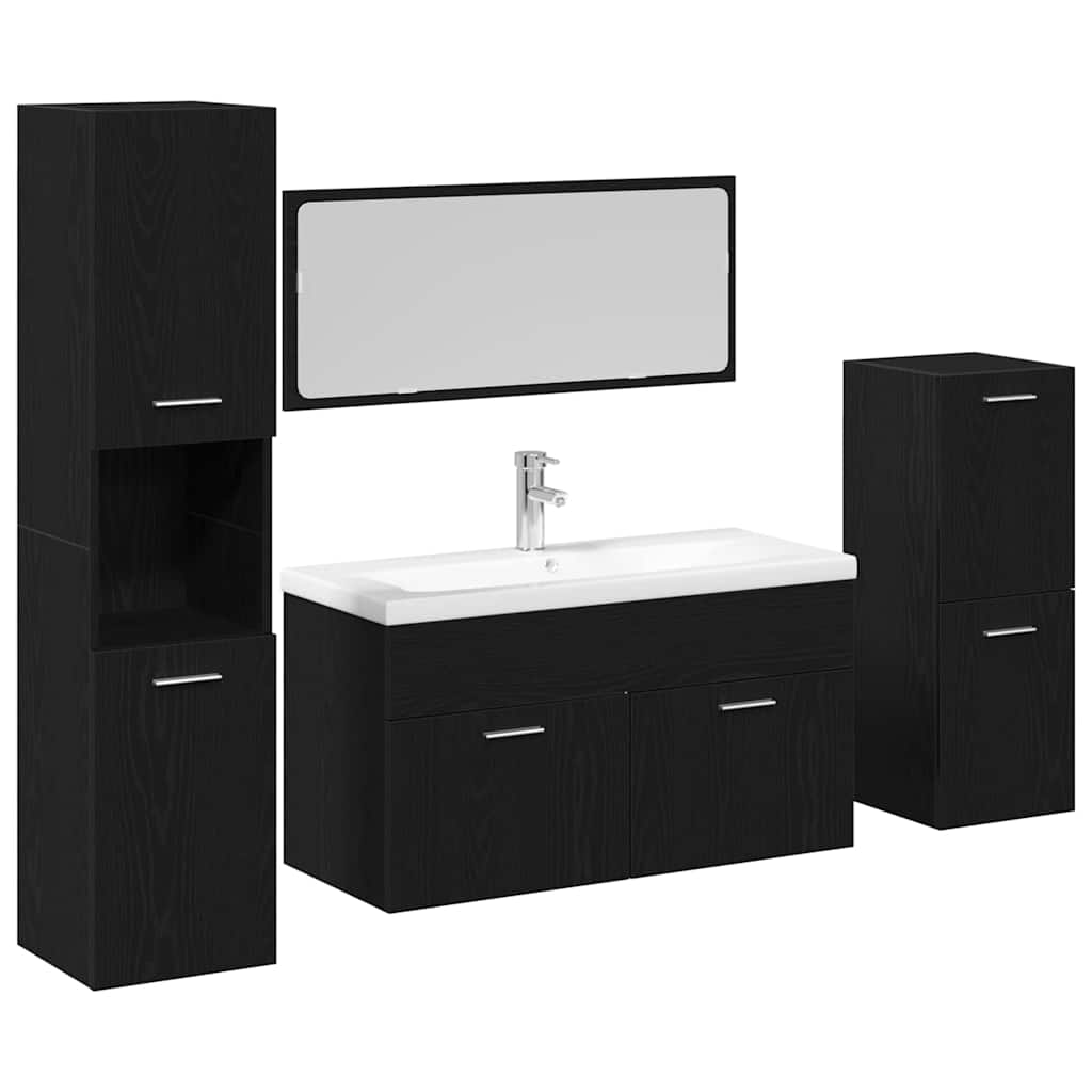 vidaXL Ensemble de meubles de salle de bain 4 pcs Noir aspect chêne Aggloméré