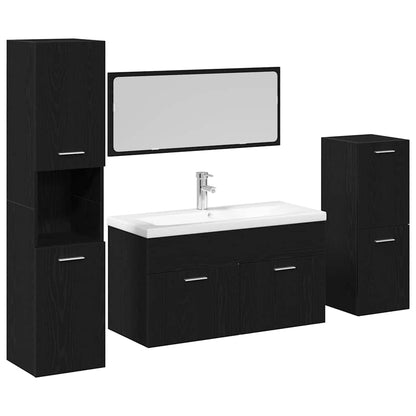 vidaXL Ensemble de meubles de salle de bain 4 pcs Noir aspect chêne Aggloméré