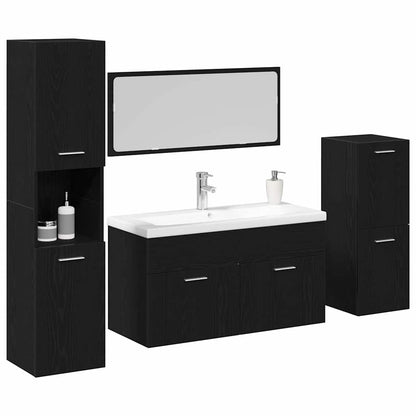 vidaXL Ensemble de meubles de salle de bain 4 pcs Noir aspect chêne Aggloméré