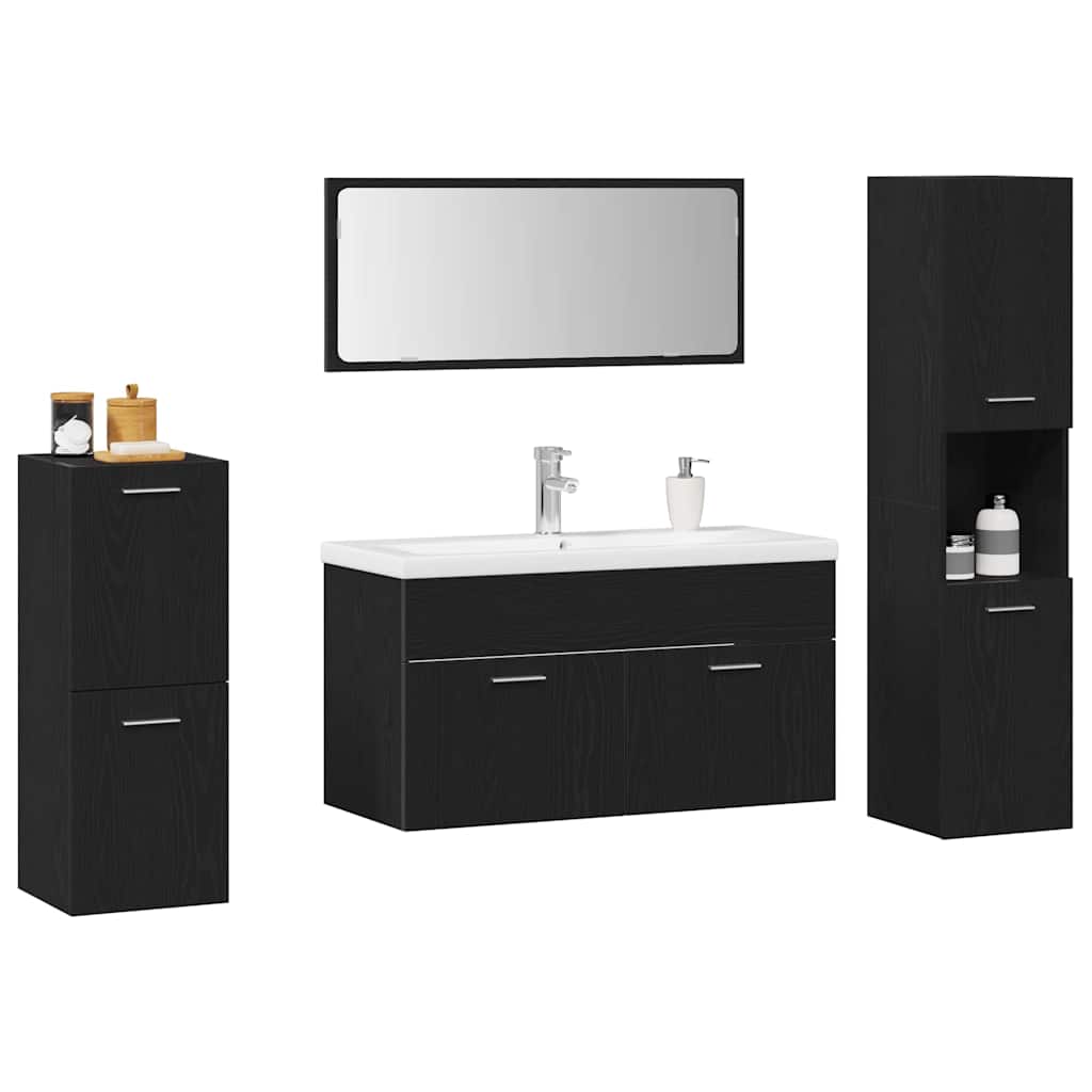 vidaXL Badezimmermöbel-Set 5 pcs Schwarz Eichen-Optik Holzwerkstoff