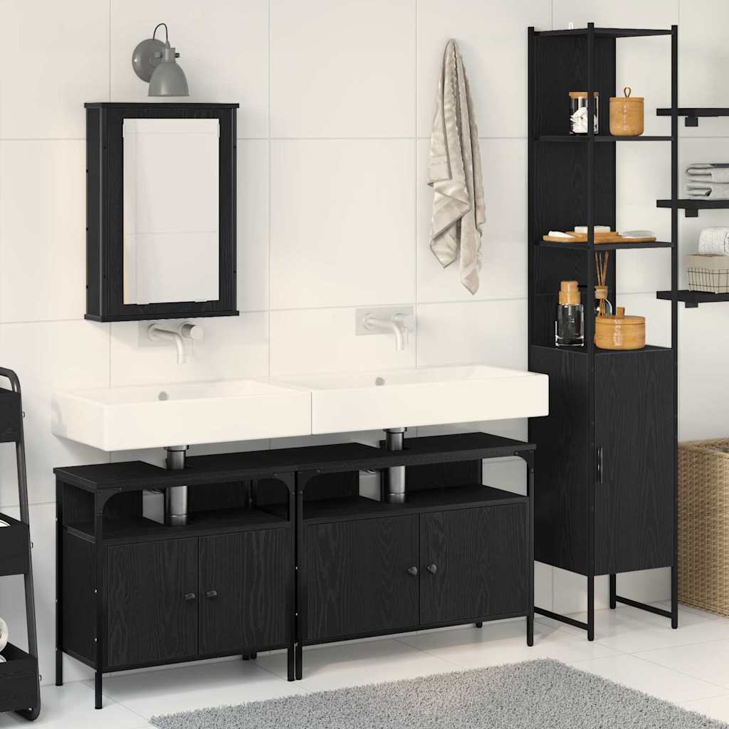 vidaXL Ensemble de meubles de salle de bain 4 pcs Noir aspect chêne Aggloméré