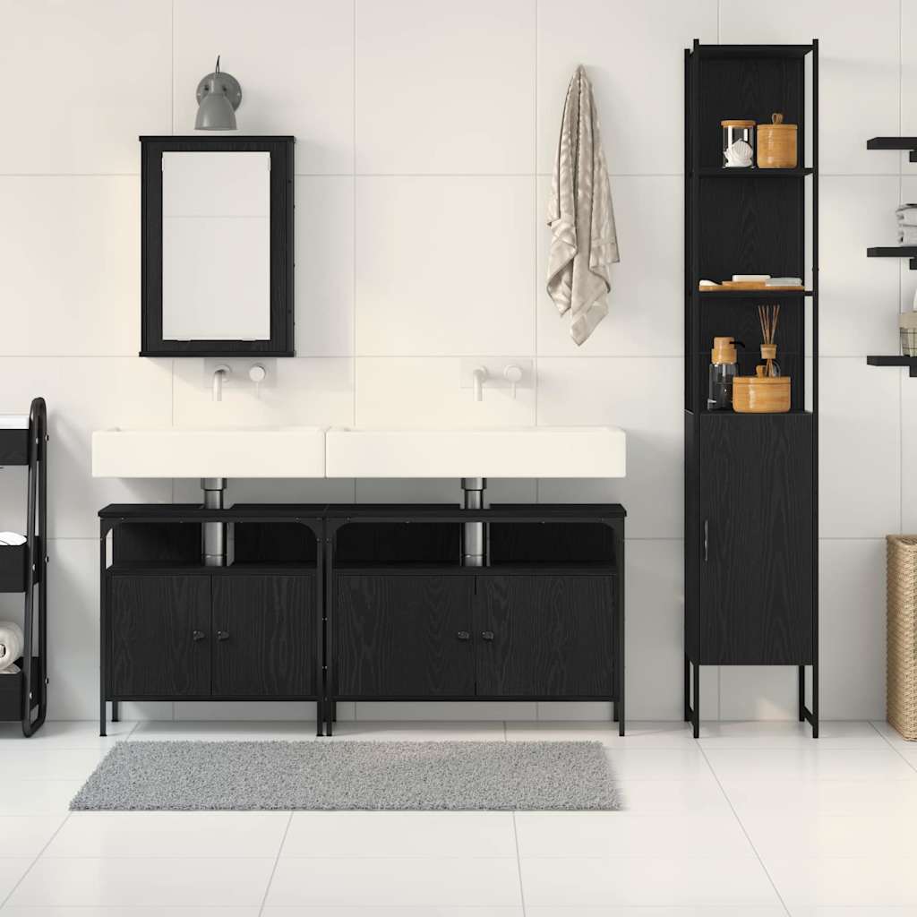 vidaXL Ensemble de meubles de salle de bain 4 pcs Noir aspect chêne Aggloméré