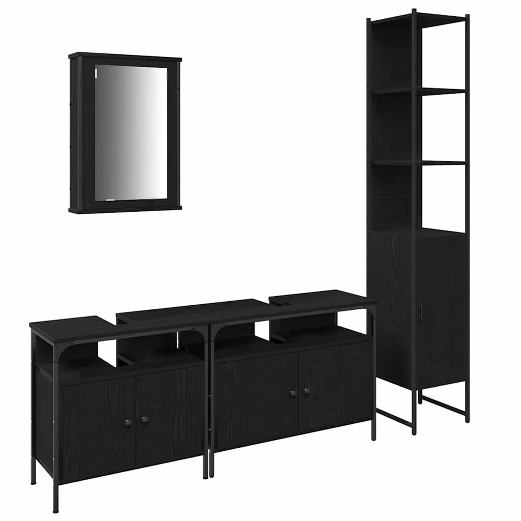 vidaXL Ensemble de meubles de salle de bain 4 pcs Noir aspect chêne Aggloméré