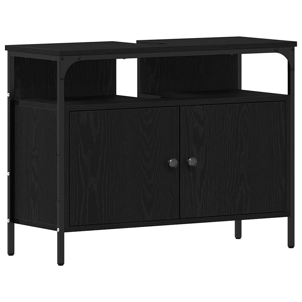 vidaXL Ensemble de meubles de salle de bain 4 pcs Noir aspect chêne Aggloméré