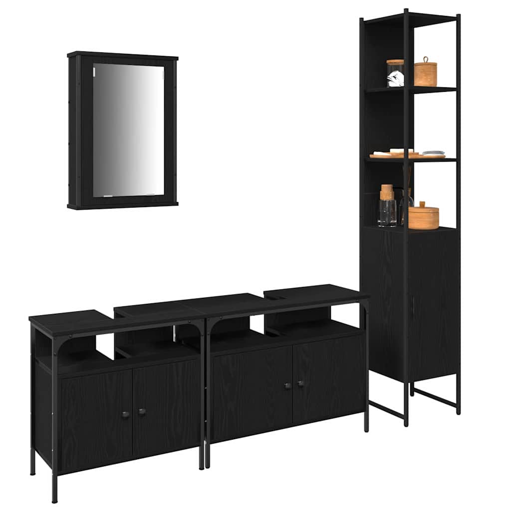 vidaXL Ensemble de meubles de salle de bain 4 pcs Noir aspect chêne Aggloméré