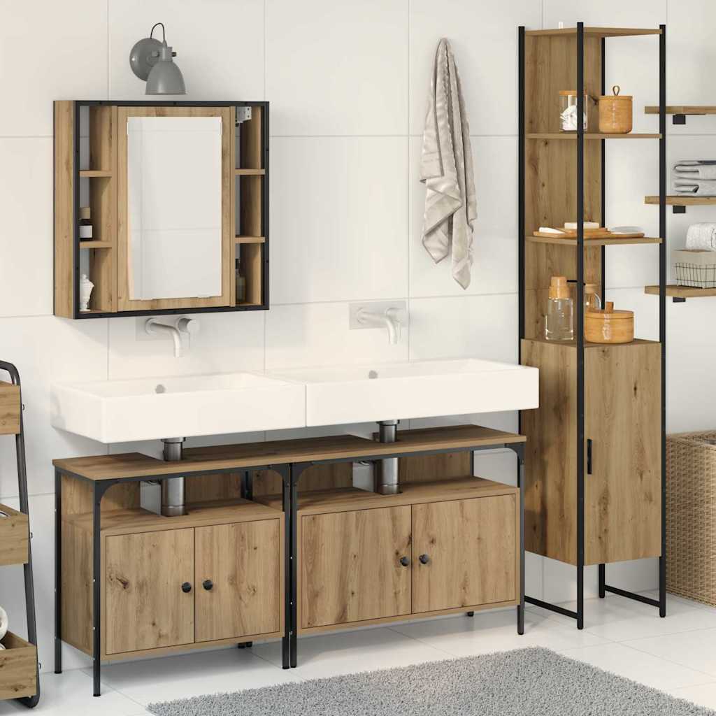 vidaXL Badezimmermöbel-Set mit Regal 4 pcs Artisan-Eiche Holzwerkstoff