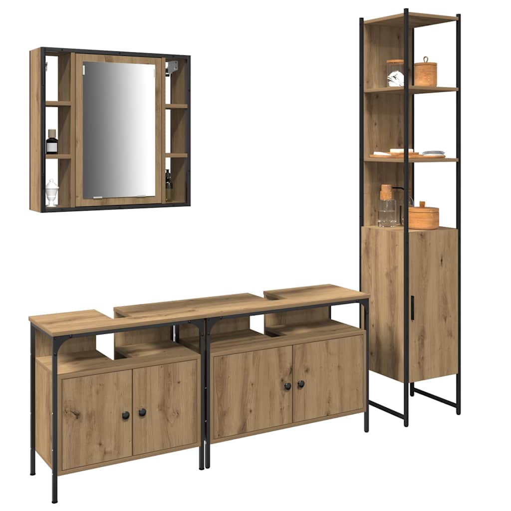 vidaXL Badezimmermöbel-Set mit Regal 4 pcs Artisan-Eiche Holzwerkstoff