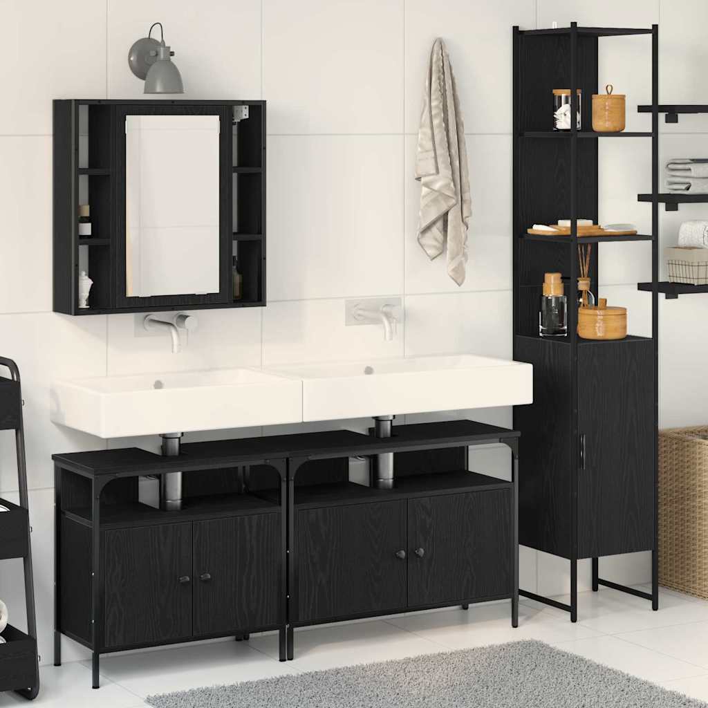 vidaXL Ensemble de meubles de salle de bain 4 pcs Noir aspect chêne Aggloméré