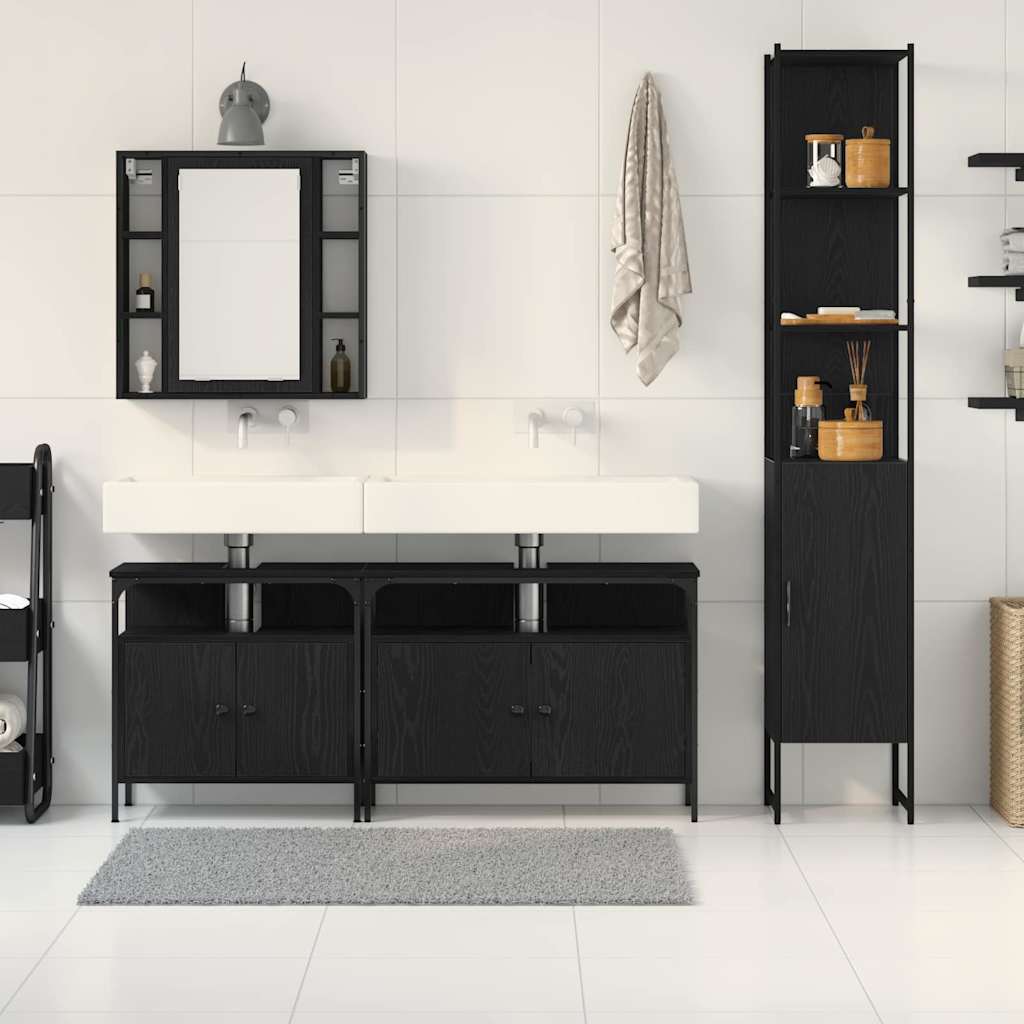 vidaXL Ensemble de meubles de salle de bain 4 pcs Noir aspect chêne Aggloméré