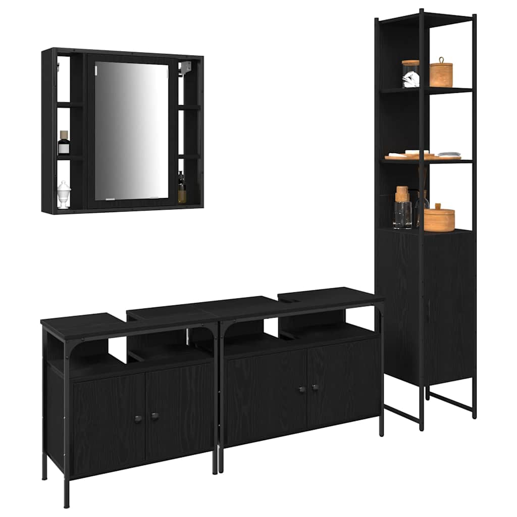 vidaXL Ensemble de meubles de salle de bain 4 pcs Noir aspect chêne Aggloméré