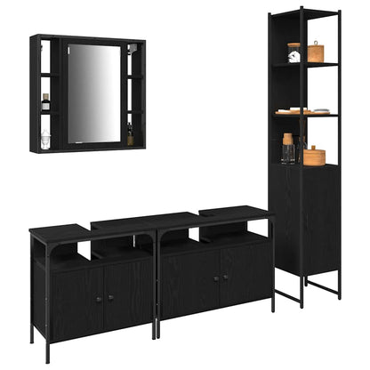 vidaXL Ensemble de meubles de salle de bain 4 pcs Noir aspect chêne Aggloméré