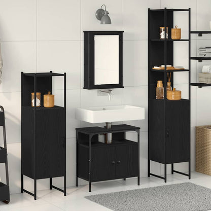 vidaXL Badezimmermöbel Set 4 pcs Schwarz Eichen-Optik Holzwerkstoff