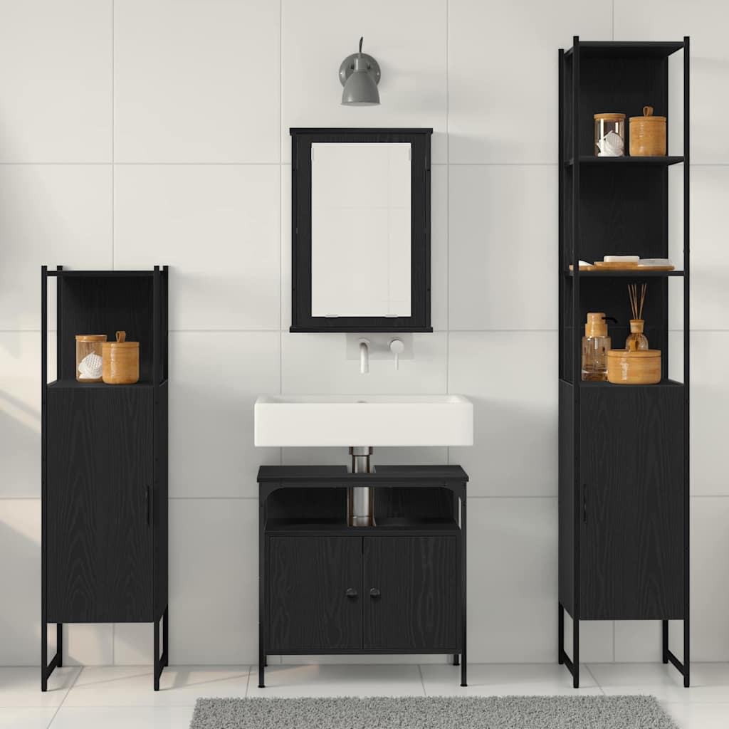 vidaXL Badezimmermöbel Set 4 pcs Schwarz Eichen-Optik Holzwerkstoff