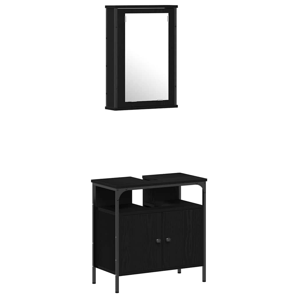 vidaXL Badezimmermöbel Set 4 pcs Schwarz Eichen-Optik Holzwerkstoff