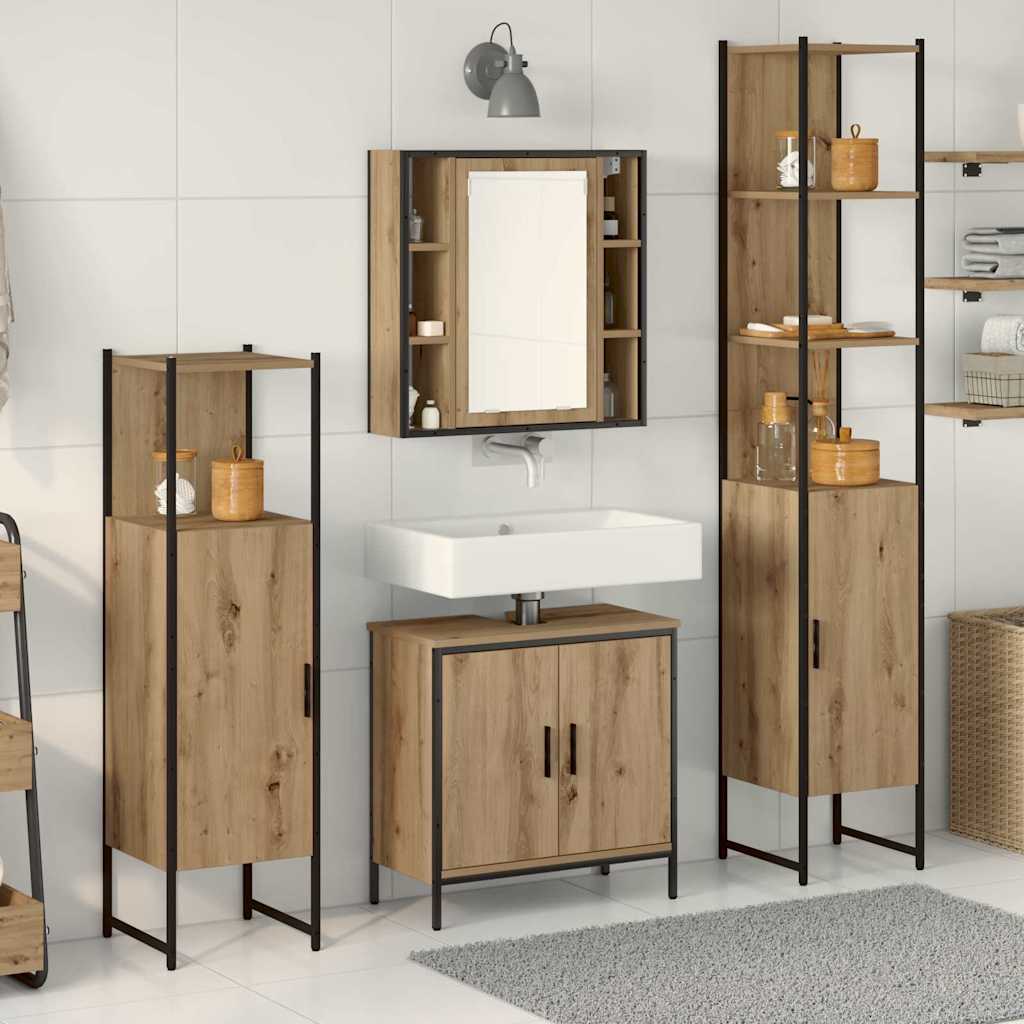 vidaXL Badezimmermöbel-Set mit Regal mit Tür 4 pcs Braun Holzwerkstoff
