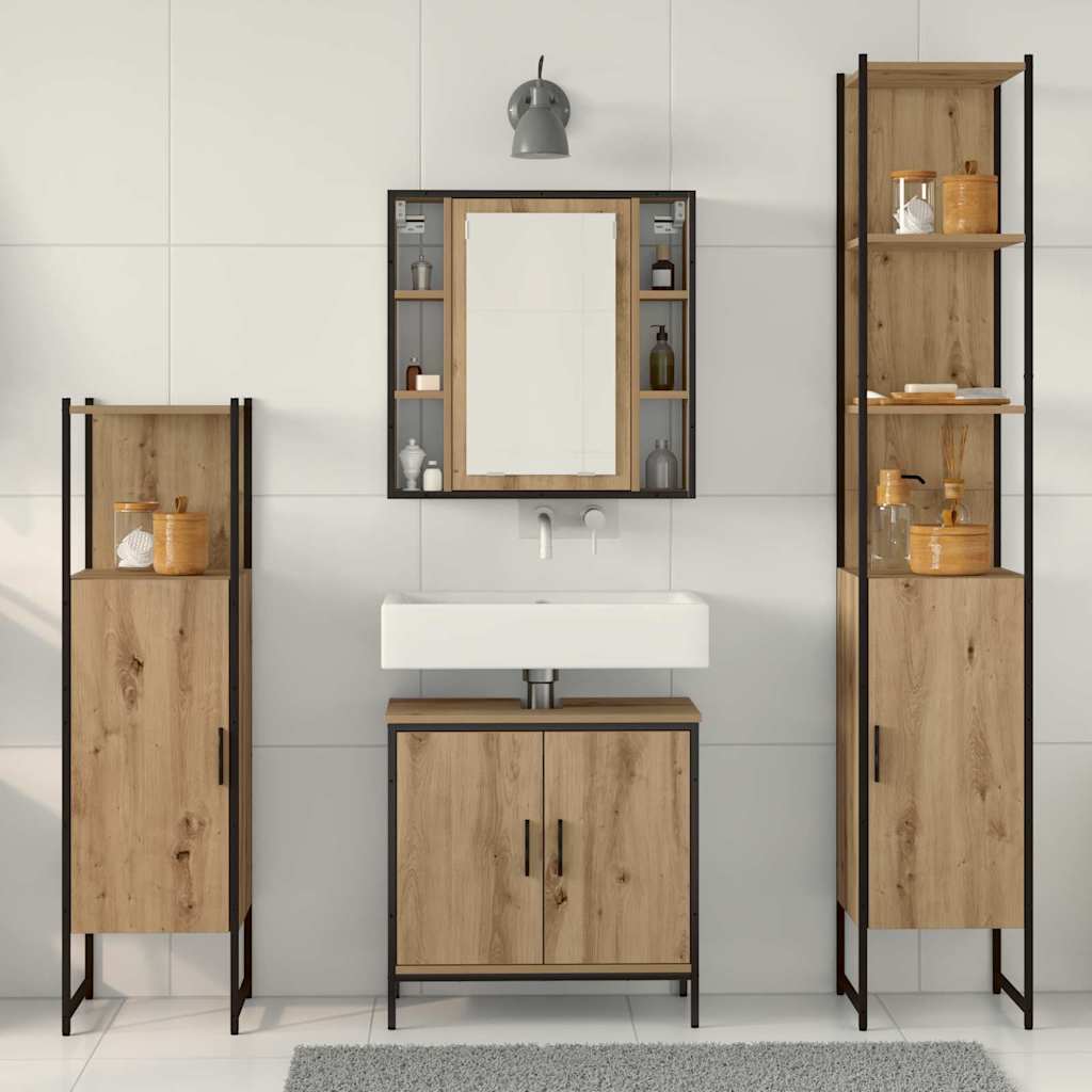 vidaXL Badezimmermöbel-Set mit Regal mit Tür 4 pcs Braun Holzwerkstoff