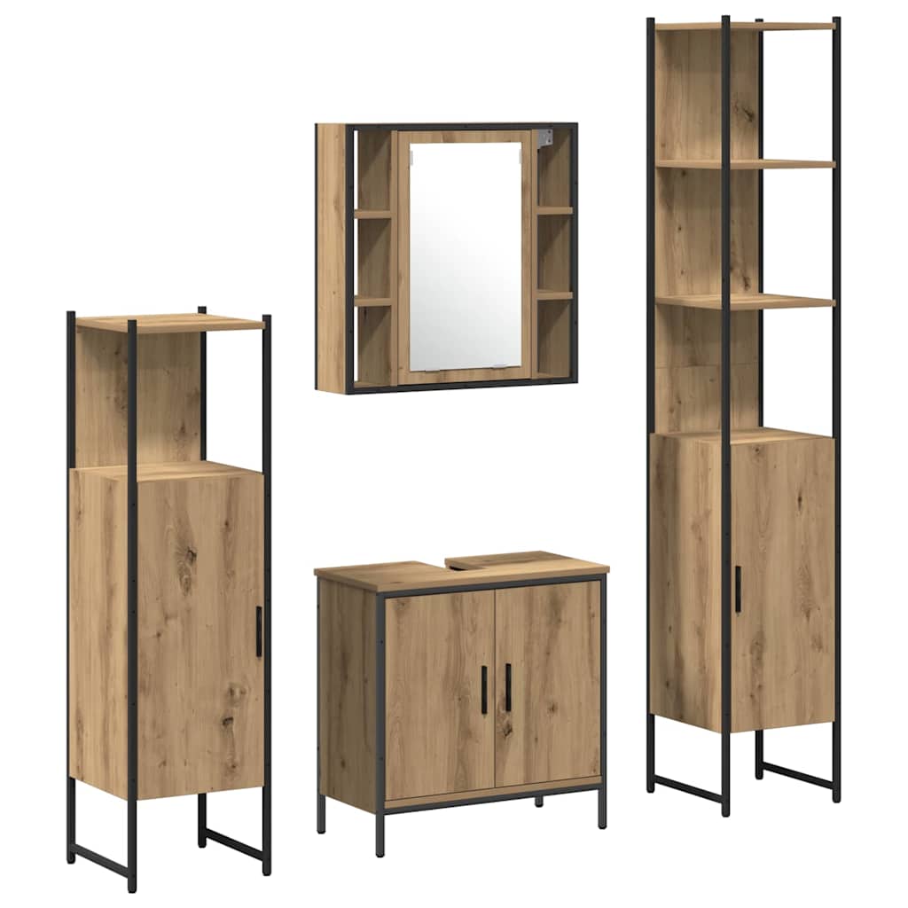 vidaXL Badezimmermöbel-Set mit Regal mit Tür 4 pcs Braun Holzwerkstoff