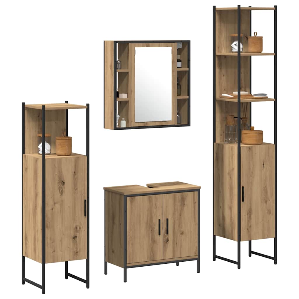 vidaXL Badezimmermöbel-Set mit Regal mit Tür 4 pcs Braun Holzwerkstoff