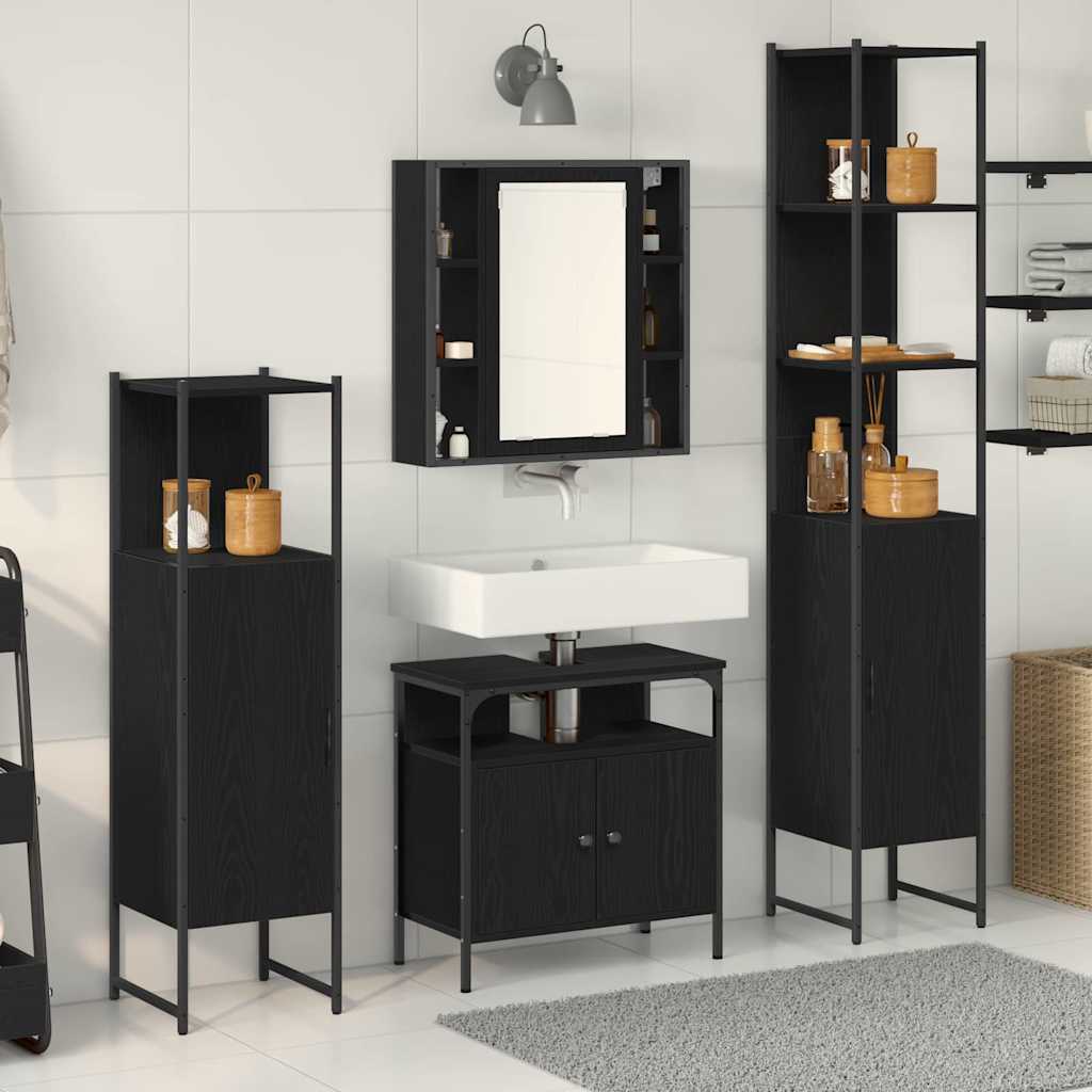 vidaXL Ensemble de meubles de salle de bain 4 pcs Noir aspect chêne Aggloméré