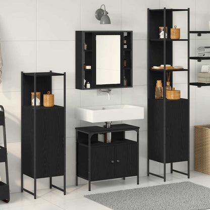 vidaXL Ensemble de meubles de salle de bain 4 pcs Noir aspect chêne Aggloméré