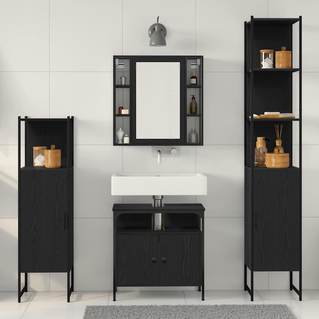 vidaXL Ensemble de meubles de salle de bain 4 pcs Noir aspect chêne Aggloméré