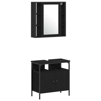 vidaXL Ensemble de meubles de salle de bain 4 pcs Noir aspect chêne Aggloméré