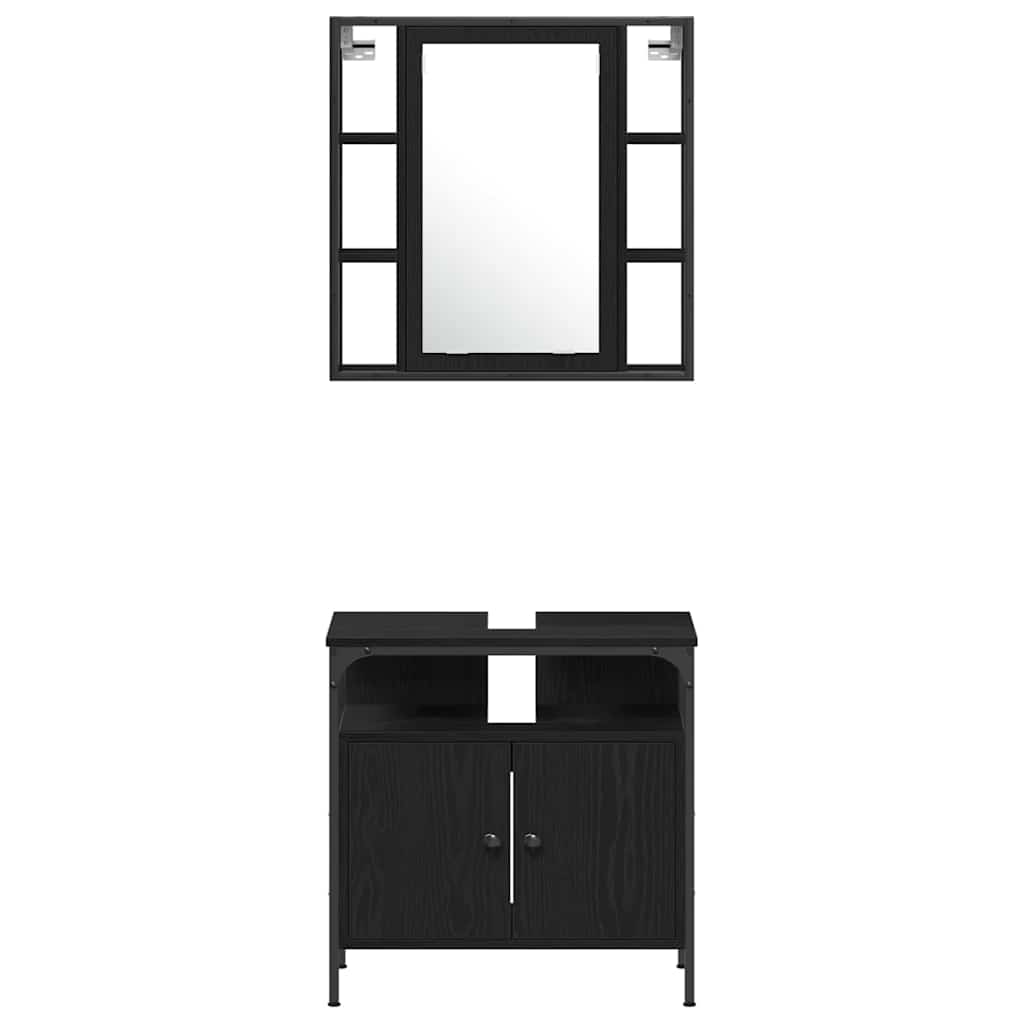 vidaXL Ensemble de meubles de salle de bain 4 pcs Noir aspect chêne Aggloméré