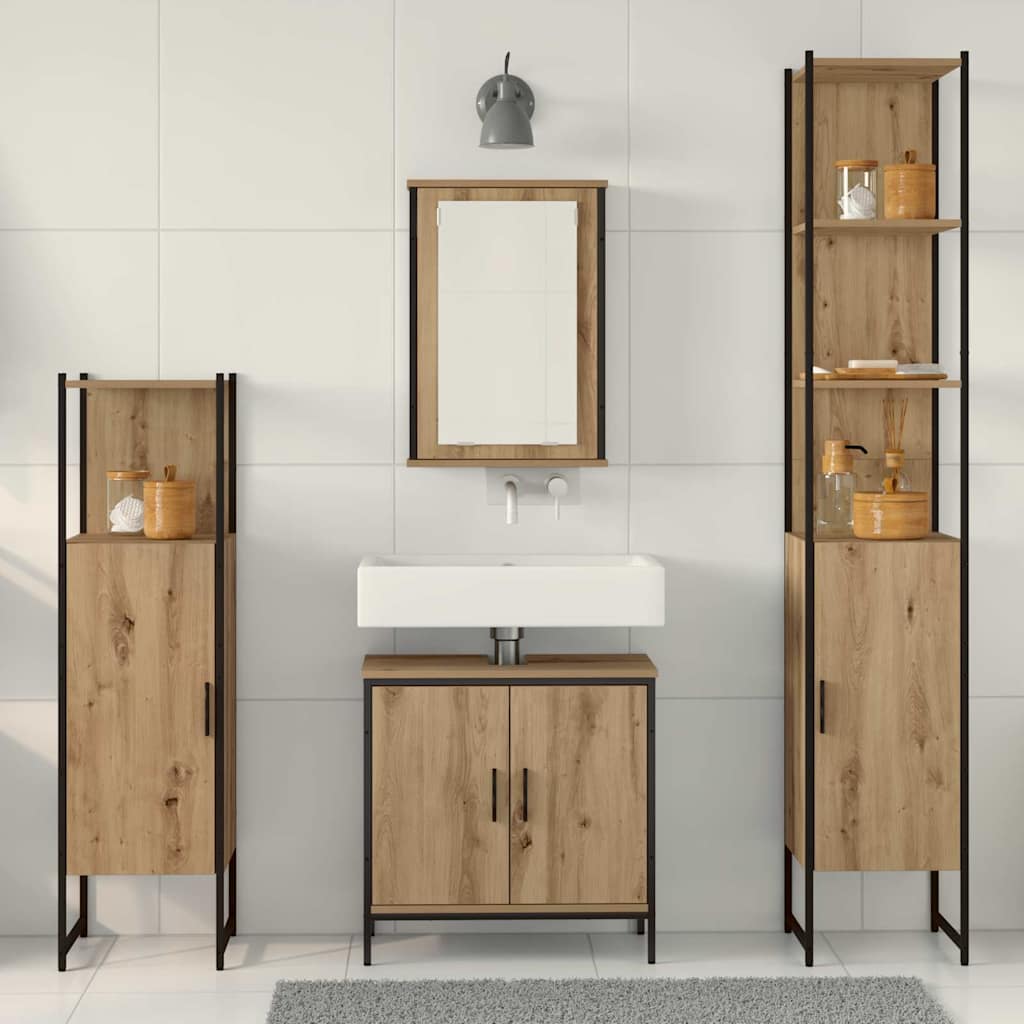 vidaXL Badezimmermöbel-Set mit Regal mit Tür 4 pcs Braun Holzwerkstoff