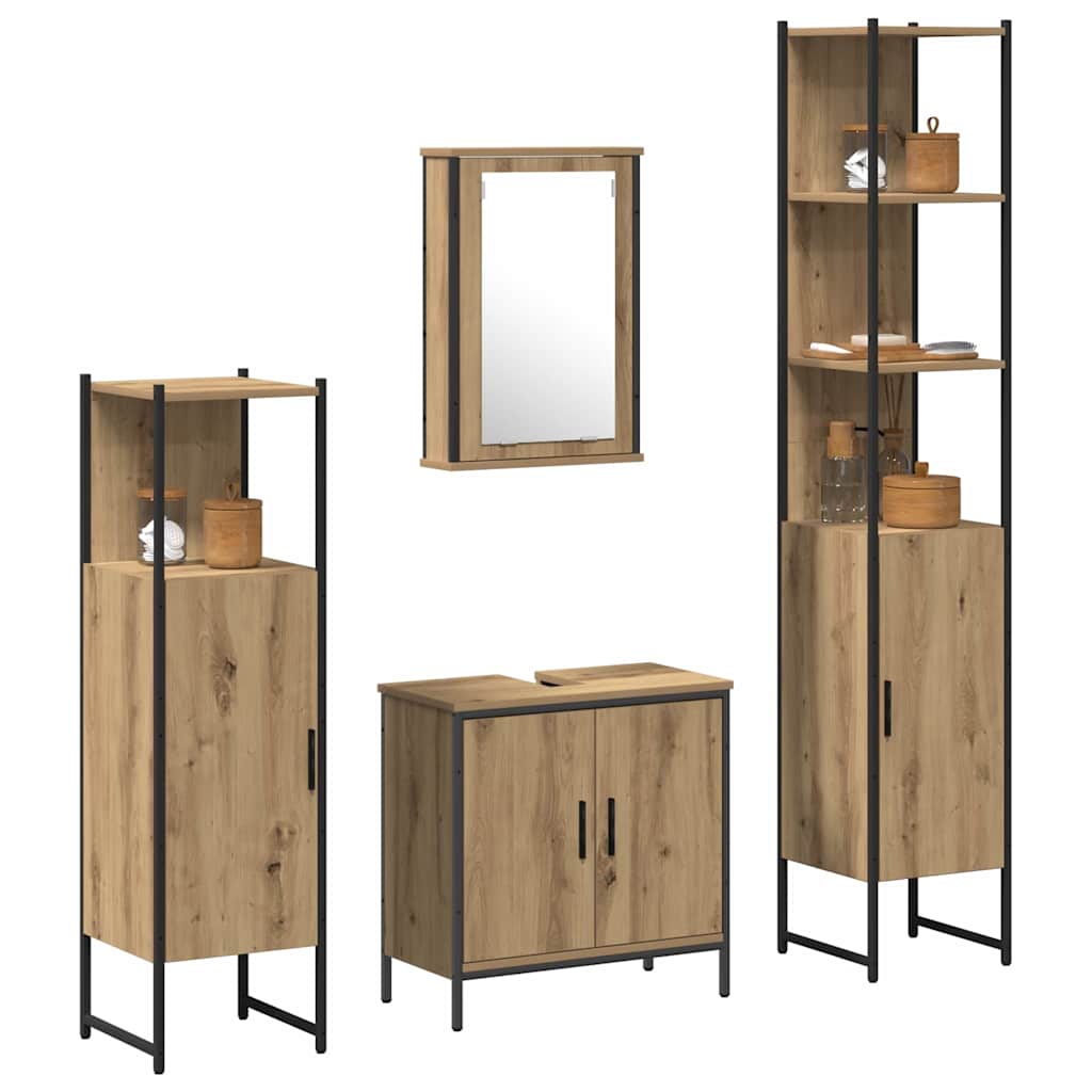vidaXL Badezimmermöbel-Set mit Regal mit Tür 4 pcs Braun Holzwerkstoff