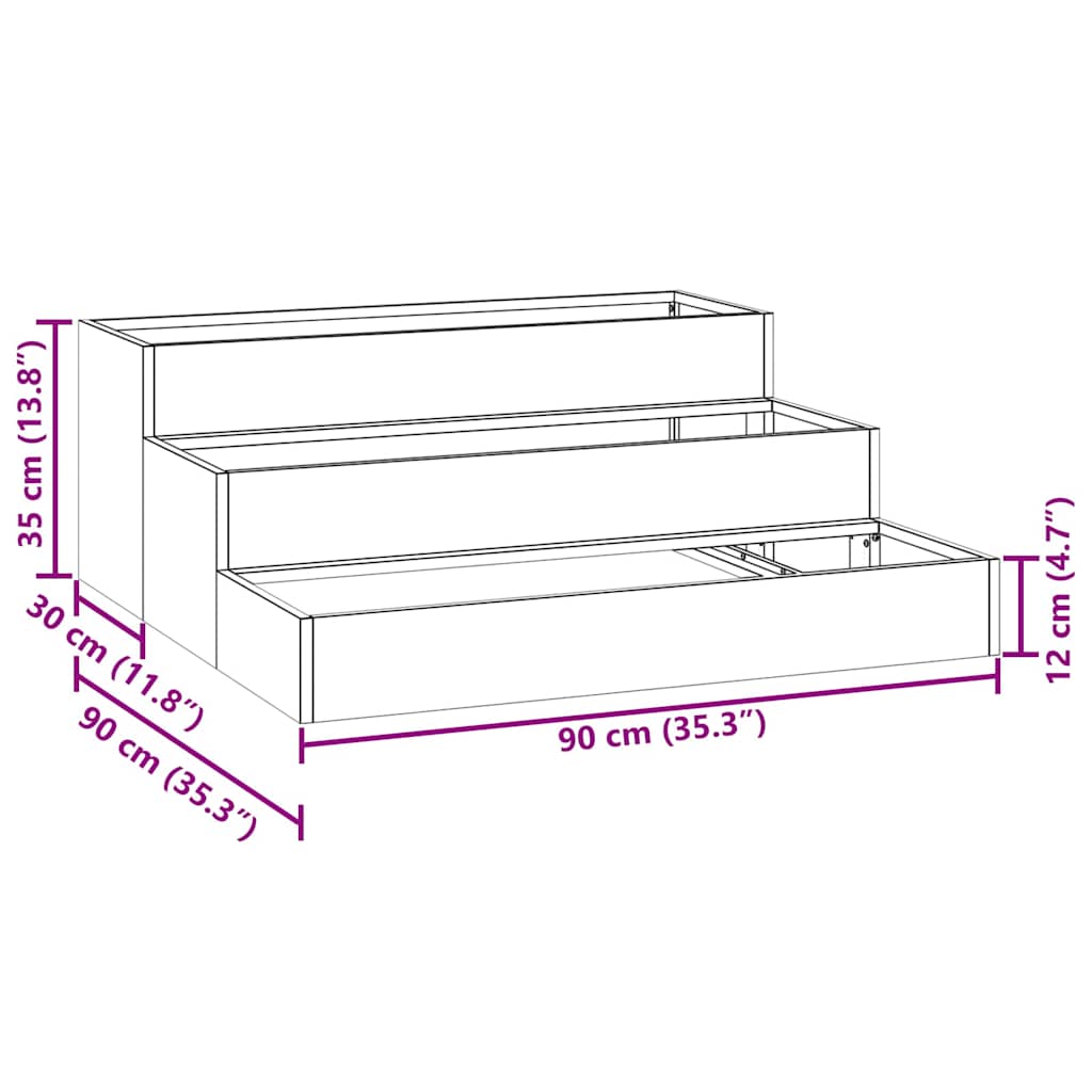 vidaXL Garten-Pflanzgefäß Schwarz 90 x 90 x 35 cm Kaltgewalzter Stahl