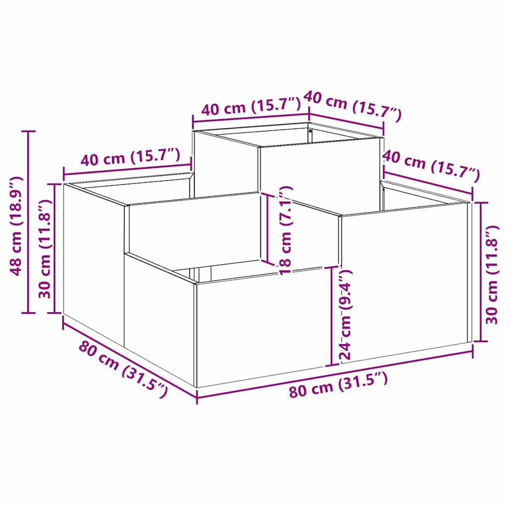 Gartenblumentopf Olivgrün 80 x 80 x 48 cm Stahl